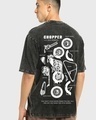 Shop Men's Black Chopper Graphic Printed Oversized Acid Wash T-shirt-Front