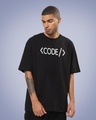 Shop Men's Black Code Typographic Oversized T-shirt-Front