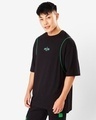 Shop Men's Black College Typography Oversized Piping T-shirt-Design