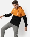 Shop Men's Black Color Block Hooded Sweatshirt-Full