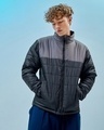 Shop Men's Black & Grey Color Block Oversized Puffer Jacket-Front