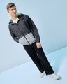 Shop Men's Black & Grey Color Block Oversized Windcheater Jacket-Full