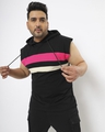 Shop Men's Black Striped Plus Size Hoodie Vest-Front