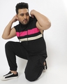 Shop Men's Black Striped Plus Size Hoodie Vest-Full