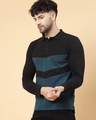 Shop Men's Black & Teal Blue Color Block Polo T-shirt-Design