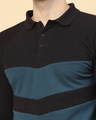 Shop Men's Black & Teal Blue Color Block Polo T-shirt