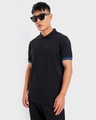 Shop Men's Black Contrast Sleeve Polo T-shirt-Front