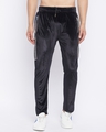 Shop Men's Black Cotton Slim Fit Velour Reflective Taped Sweatpants-Front