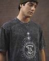 Shop Men's Black Crest Mark Graphic Printed Oversized Acid Wash T-shirt