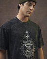 Shop Men's Black Crest Mark Graphic Printed Oversized Acid Wash T-shirt