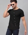 Shop Men's Black Cross Buttons Slim Fit T-shirt-Front