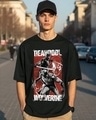 Shop Men's Black Deadpool Duo Graphic Printed Oversized T-shirt-Front