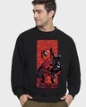 Shop Men's Black Deadpool Reloaded Graphic Printed Oversized Sweatshirt-Front