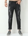 Shop Men's Black Distressed Slim Fit Jeans-Front