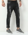 Shop Men's Black Distressed Slim Fit Jeans-Design