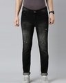 Shop Men's Black Distressed Slim Fit Jeans-Front