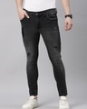 Shop Men's Black Distressed Slim Fit Jeans-Front