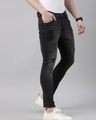 Shop Men's Black Distressed Slim Fit Jeans-Design