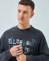 Shop Men's Black Electric Junkie Graphic Printed Oversized Acid Wash T-shirt