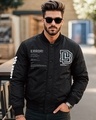 Shop Men's Black Error Typography Oversized Bomber Jacket-Front