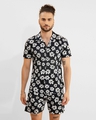 Shop Men's Black Floral Printed Cotton Co-Ord Set-Front