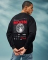 Shop Men's Black Fly Me To The Moon Graphic Printed Oversized Sweatshirt-Front