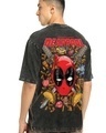 Shop Men's Black Foodie Deadpool Graphic Printed Oversized Acid Wash T-shirt-Front