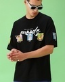 Shop Men's Black Friends & Feelings T&J Graphic Printed Oversized T-shirt-Front