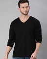 Shop Men's Black Full Sleeve V Neck T-shirt-Front