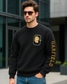 Shop Men's Black Garfield Graphic Printed Oversized Sweatshirt-Front