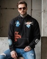 Shop Men's Black Graphic Printed Oversized Hoodies-Front