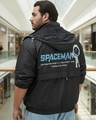 Shop Men's Black Graphic Printed Oversized Plus Size Bomber Jacket-Front