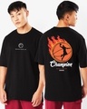 Shop Men's Black Champion Graphic Printed Oversized T-shirt-Front