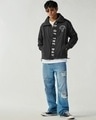 Shop Men's Black Graphic Printed Oversized Windcheater Jacket-Full