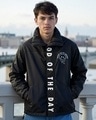 Shop Men's Black Graphic Printed Oversized Windcheater Jacket-Front