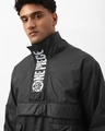 Shop Men's Black Graphic Printed Oversized Windcheater Jacket