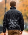 Shop Men's Black Graphic Printed Oversized Windcheater Jacket-Front