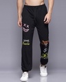 Shop Men's Black Graphic Printed Relaxed Fit Joggers-Front
