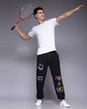 Shop Men's Black Graphic Printed Relaxed Fit Joggers-Full