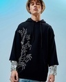 Shop Men's Black Graphic Printed Super Loose Fit Hoodies-Front