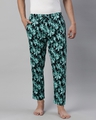 Shop Men's Black & Green All Over Floral Printed Cotton Pyjamas-Full