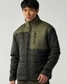 Shop Men's Black & Green Color Block Oversized Puffer Jacket-Front