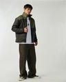 Shop Men's Black & Green Color Block Oversized Puffer Jacket-Full