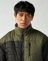 Shop Men's Black & Green Color Block Oversized Puffer Jacket