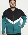 Shop Men's Black & Green Color Block Plus Size Zipper Hoodies-Front