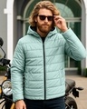 Shop Men's Black & Green Oversized Reversible Puffer Jacket-Front