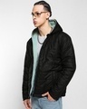 Shop Men's Black Green & Black Reversible Plus Size Oversized Puffer Jacket-Front
