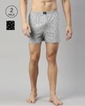 Shop Pack of 2 Men's Black & Grey All Over Printed Cotton Boxers-Front