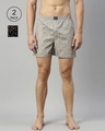 Shop Pack of 2 Men's Black & Grey All Over Printed Cotton Boxers-Front