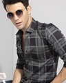 Shop Men's Black & Grey Checked Slim Fit Shirt-Full